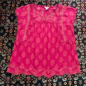Lucky Brand Fuchsia Eyelet-Trim Peasant Blouse - XL